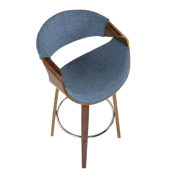 Curvini Mid Century Modern Walnut and Blue Barstool Set of 2 10
