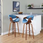 Curvini Mid-Century Modern Walnut and Blue Barstool (Set of 2) 13 Curvini Mid-Century Modern Walnut and Blue Barstool (Set of 2)