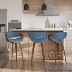 Curvini Mid-Century Modern Walnut and Blue Barstool (Set of 2) 14 Curvini Mid-Century Modern Walnut and Blue Barstool (Set of 2)