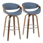Curvini Mid-Century Modern Walnut and Blue Barstool (Set of 2) 15 Curvini Mid-Century Modern Walnut and Blue Barstool (Set of 2)