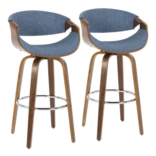 Curvini Mid Century Modern Walnut and Blue Barstool Set of 2 4