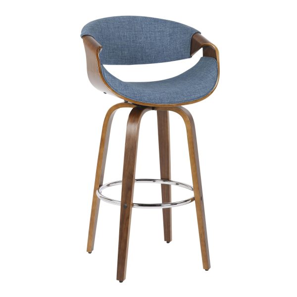 Curvini Mid Century Modern Walnut and Blue Barstool Set of 2 5