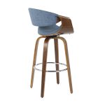 Curvini Mid-Century Modern Walnut and Blue Barstool (Set of 2) 18 Curvini Mid-Century Modern Walnut and Blue Barstool (Set of 2)