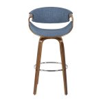 Curvini Mid-Century Modern Walnut and Blue Barstool (Set of 2) 20 Curvini Mid-Century Modern Walnut and Blue Barstool (Set of 2)
