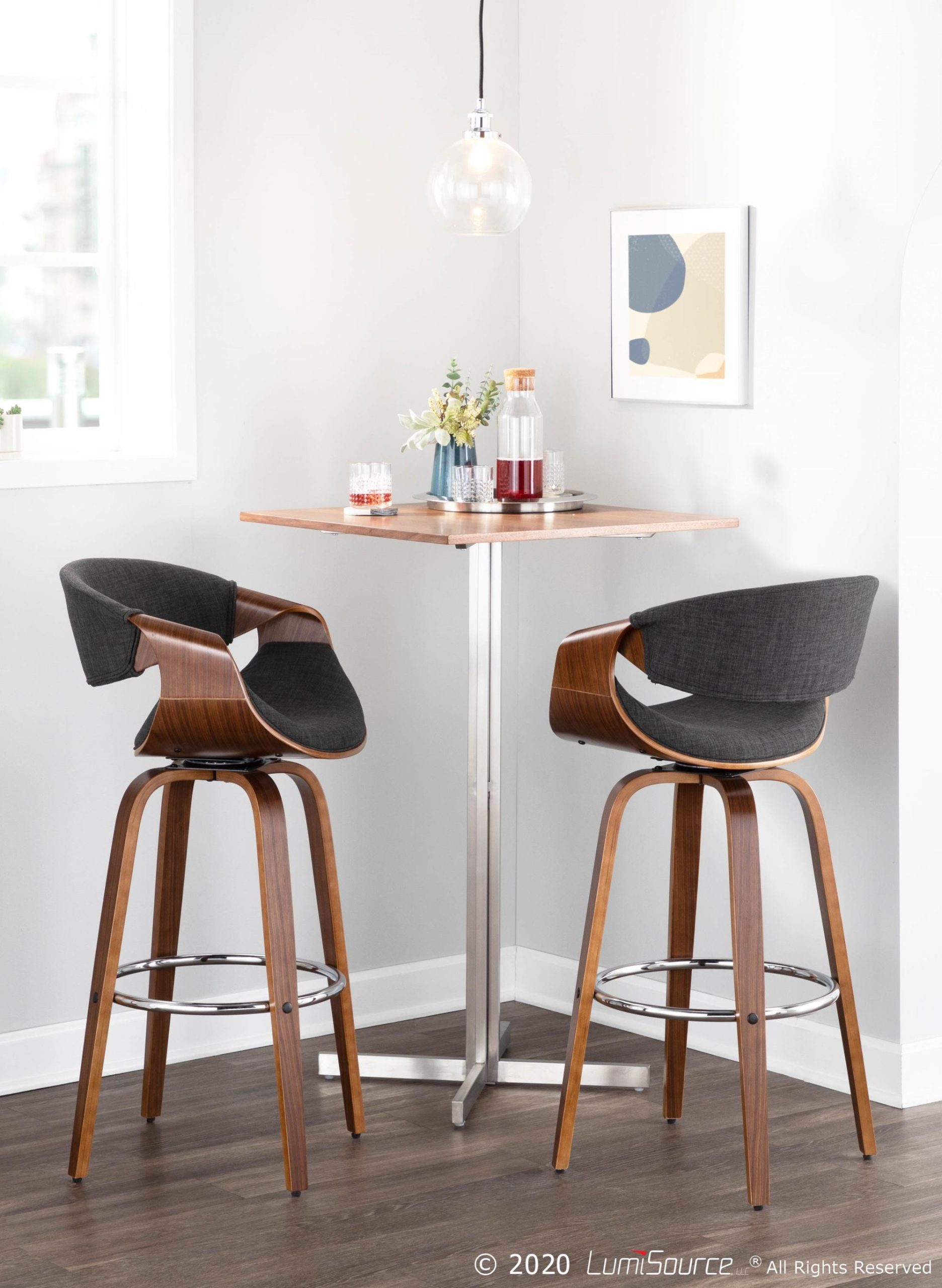 Curvini Mid-Century Modern Walnut and Charcoal Barstool 30-Inch (Set of 2) 4 Curvini Mid-Century Modern Walnut and Charcoal Barstool 30-Inch (Set of 2) - Image 4