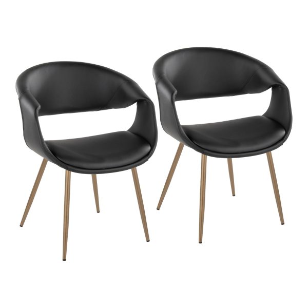 Curvo Black Faux Leather Antique Copper Contemporary Chairs Set of 2 1