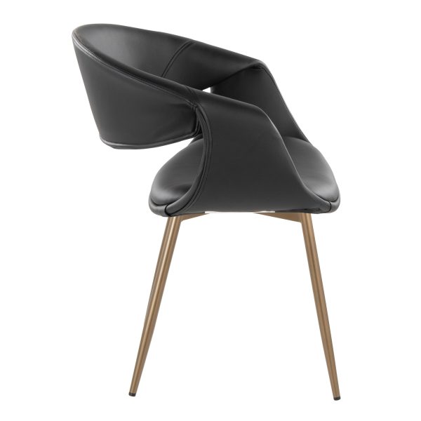 Curvo Black Faux Leather Antique Copper Contemporary Chairs Set of 2 3