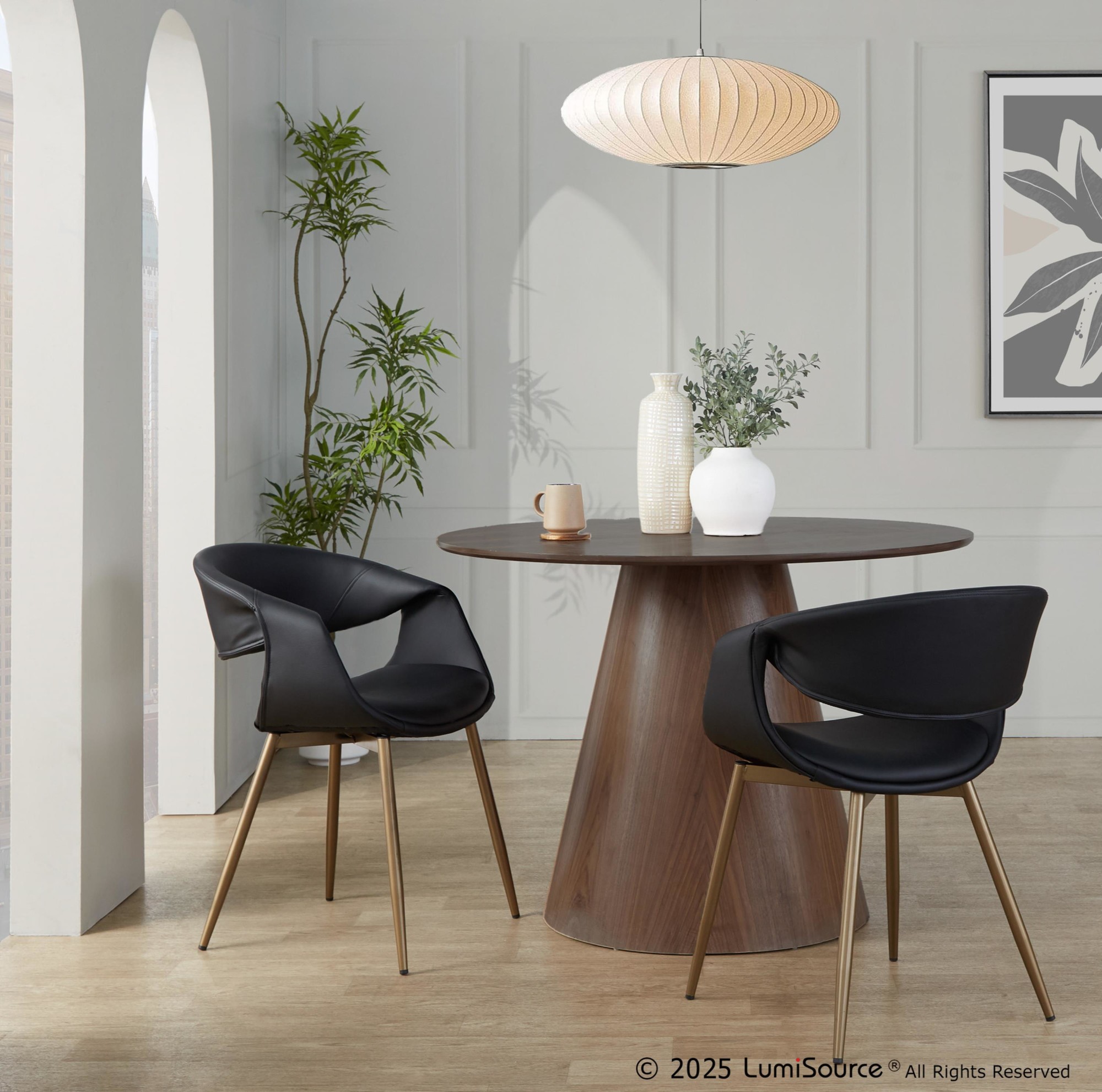 Curvo Black Faux Leather Antique Copper Contemporary Chairs (Set of 2) 1 Curvo Black Faux Leather Antique Copper Contemporary Chairs (Set of 2)