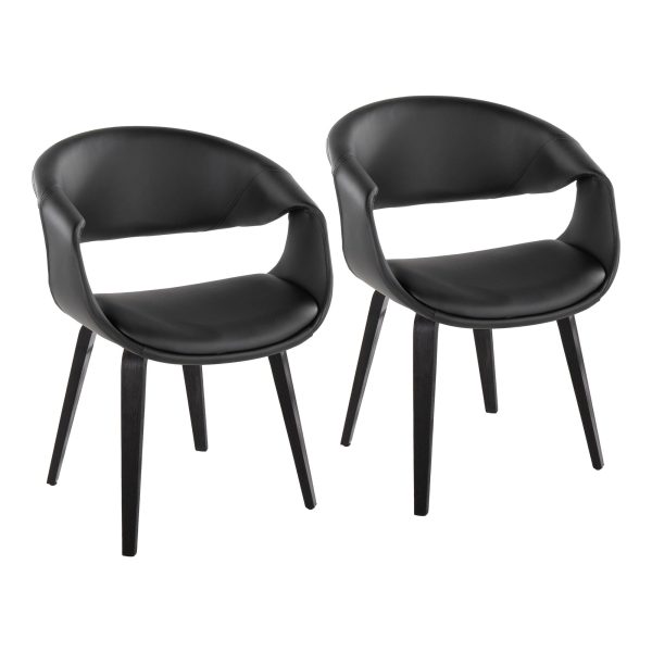 Curvo Black Faux Leather Contemporary Chair Set Set of 2 1