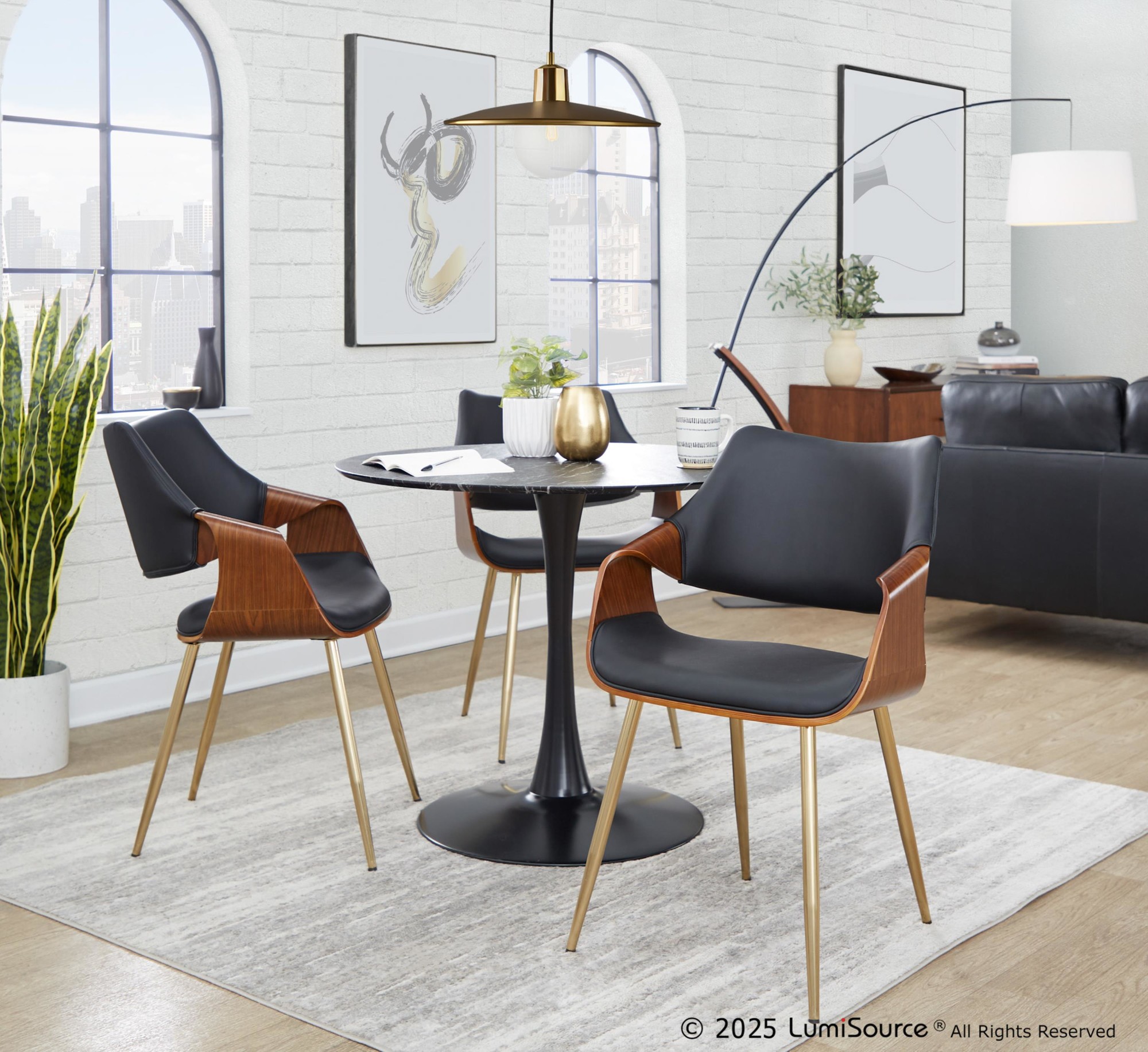 Curvo Black Faux Leather Contemporary High Back Chairs (Set of 2) 1 Curvo Black Faux Leather Contemporary High Back Chairs (Set of 2)