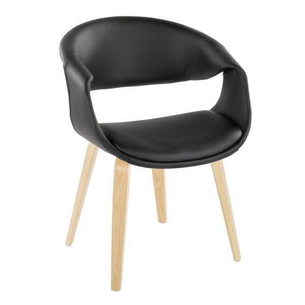 Curvo Black Faux Leather Contemporary Upholstered Chair Natural Wood Set of 2 2