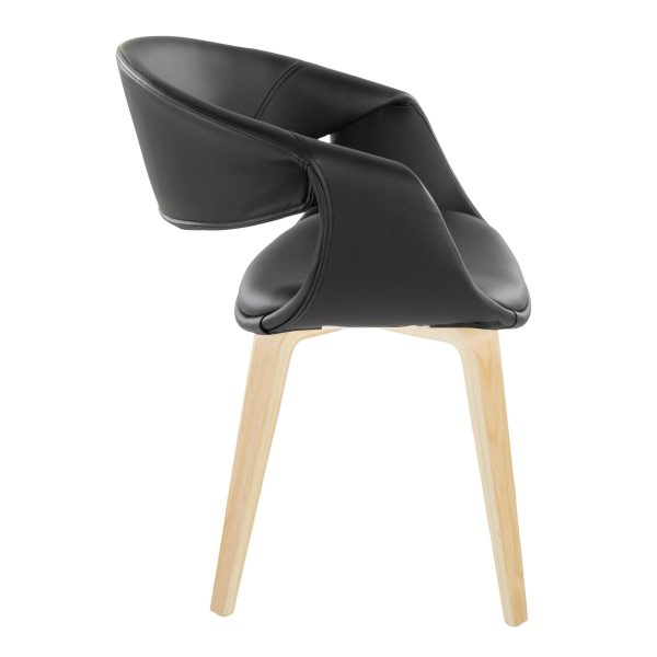 Curvo Black Faux Leather Contemporary Upholstered Chair Natural Wood Set of 2 3