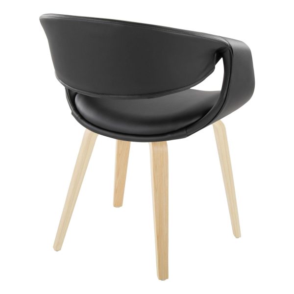 Curvo Black Faux Leather Contemporary Upholstered Chair Natural Wood Set of 2 4