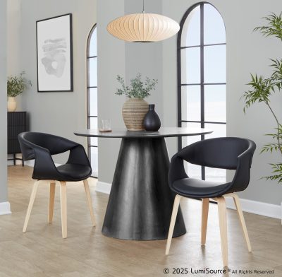 Curvo Black Faux Leather Contemporary Upholstered Chair Natural Wood (Set of 2)