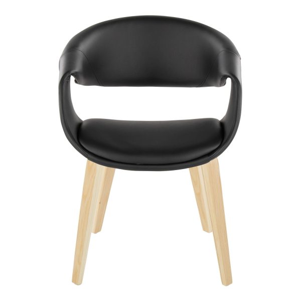Curvo Black Faux Leather Contemporary Upholstered Chair Natural Wood Set of 2 6
