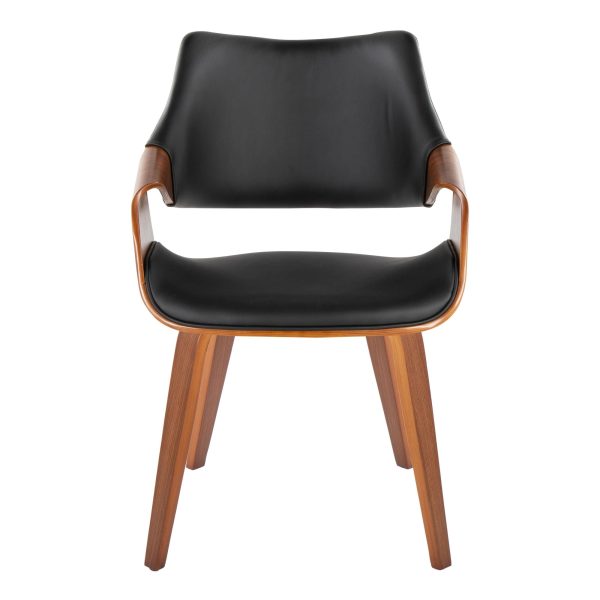 Curvo Black Faux Leather Walnut Contemporary High Back Chairs Set of 2 6