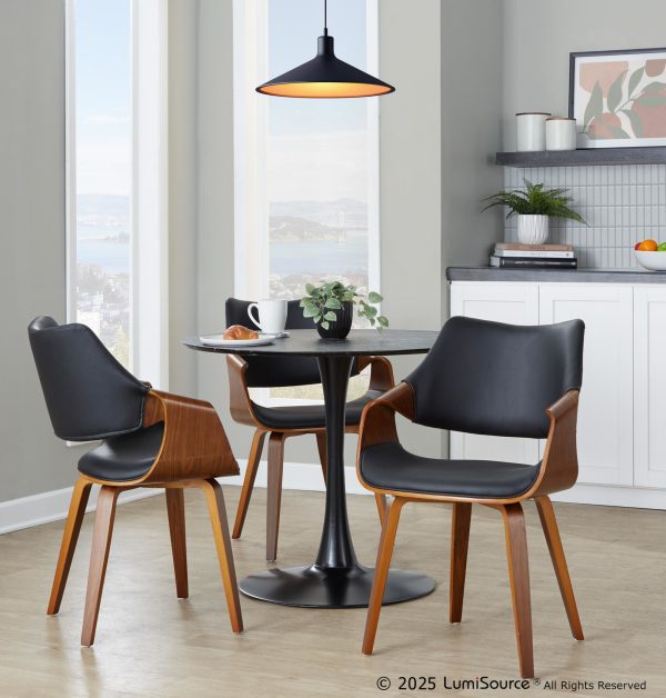 Curvo Black Faux Leather Walnut Contemporary High Back Chairs Set of 2