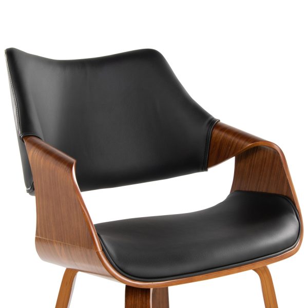 Curvo Black Faux Leather Walnut Contemporary High Back Chairs Set of 2 7
