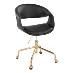 Curvo Black Faux Leather and Gold Metal Task Chair 10 Curvo Black Faux Leather and Gold Metal Task Chair