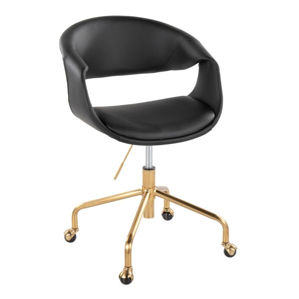 Curvo Black Faux Leather and Gold Metal Task Chair 1