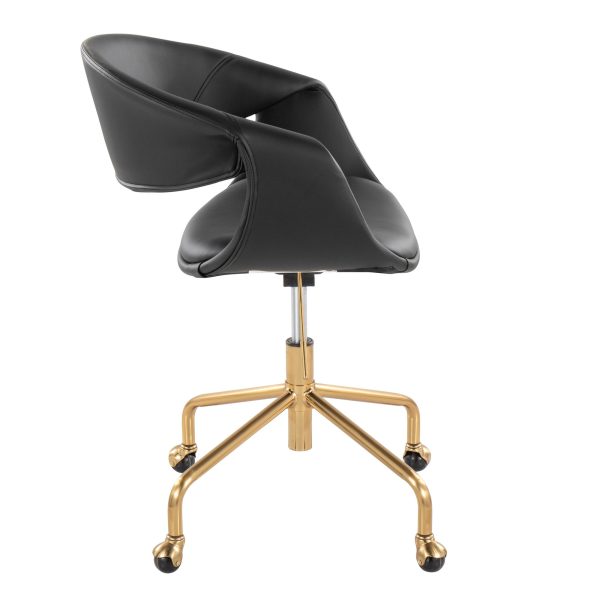 Curvo Black Faux Leather and Gold Metal Task Chair 2