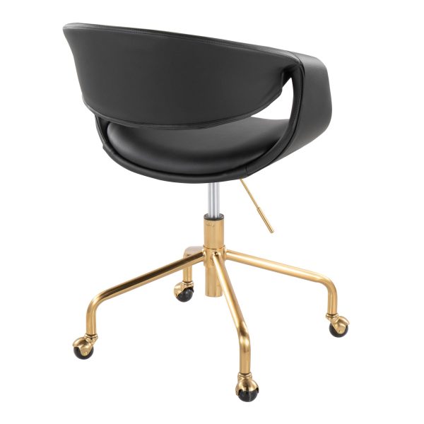Curvo Black Faux Leather and Gold Metal Task Chair 3
