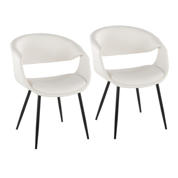 Curvo Black Metal White Faux Leather Contemporary Chair Set of 2 1