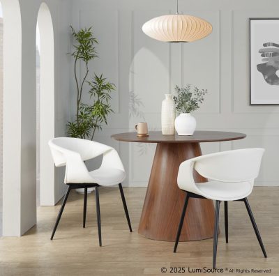 Curvo Black Metal White Faux Leather Contemporary Chair (Set of 2)