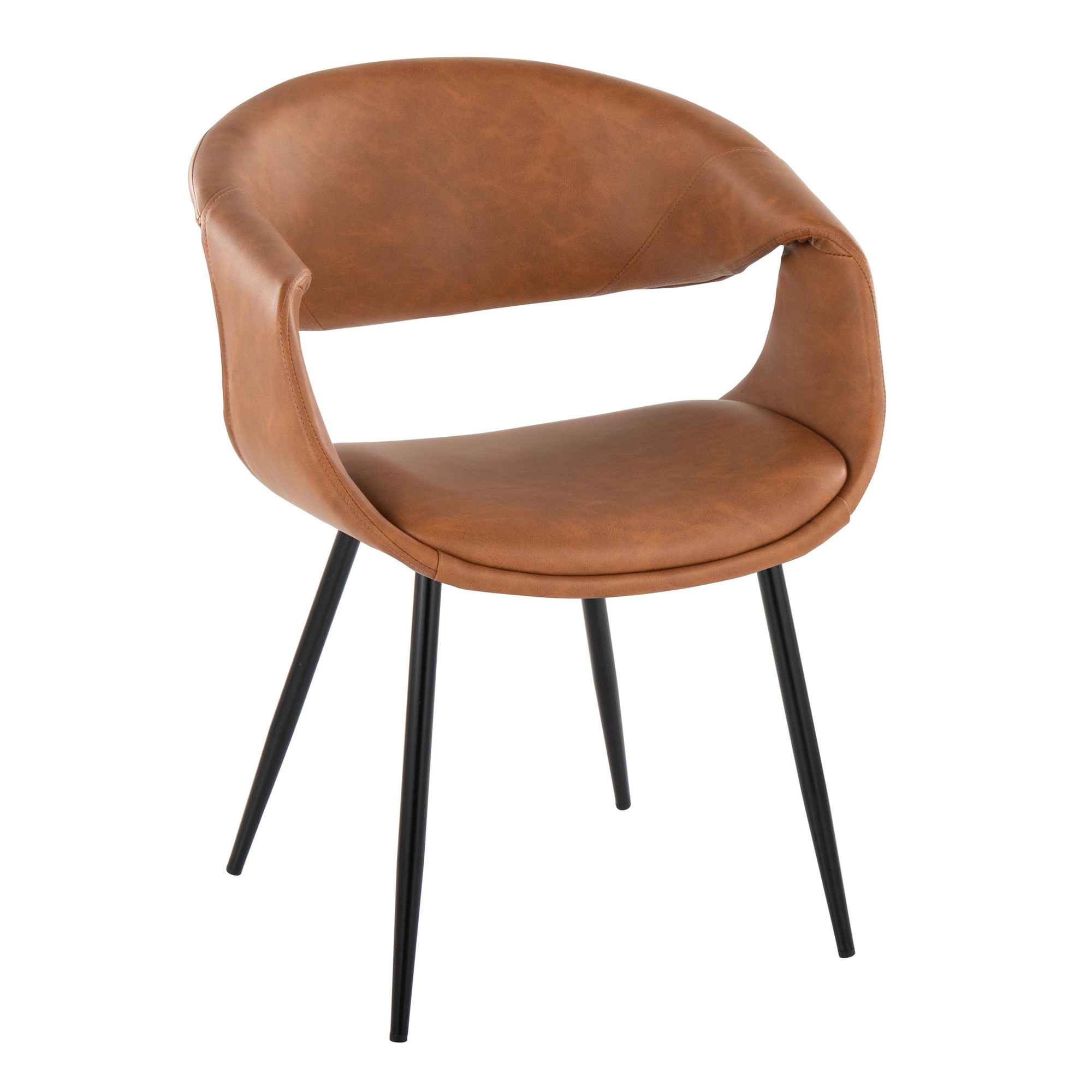 Curvo Black Metal and Camel Faux Leather Contemporary Chairs (Set of 2) 3 Curvo Black Metal and Camel Faux Leather Contemporary Chairs (Set of 2) - Image 3