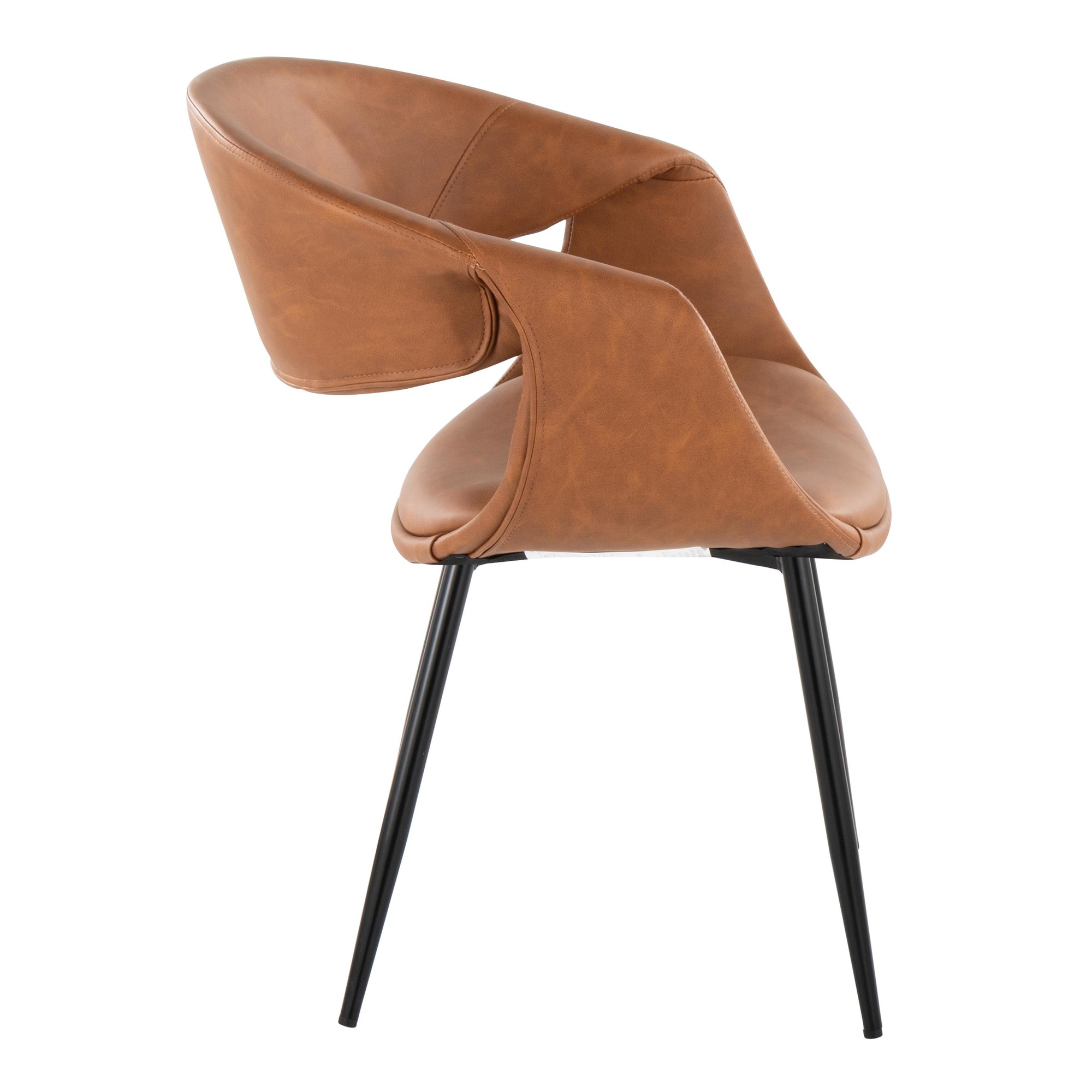 Curvo Black Metal and Camel Faux Leather Contemporary Chairs (Set of 2) 4 Curvo Black Metal and Camel Faux Leather Contemporary Chairs (Set of 2) - Image 4