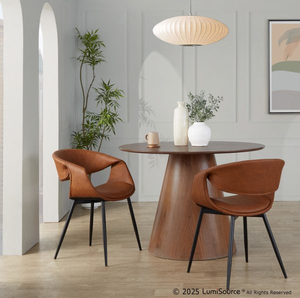 Curvo Black Metal and Camel Faux Leather Contemporary Chairs Set of 2