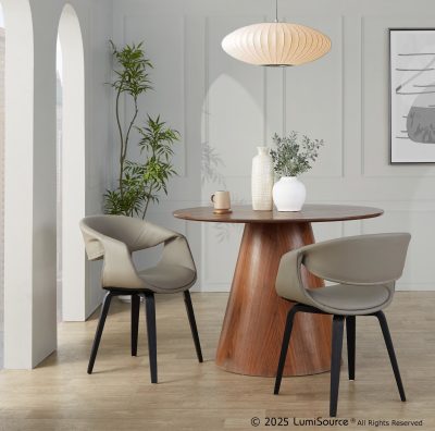 Curvo Black Wood Light Grey Contemporary Chair (Set of 2)