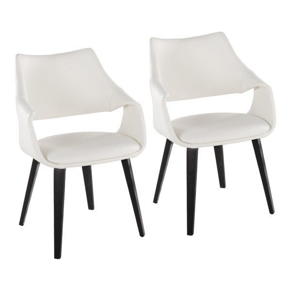 Curvo Black Wood White Faux Leather Contemporary Chair Set of 2 1