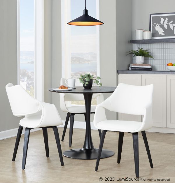 Curvo Black Wood White Faux Leather Contemporary Chair Set of 2
