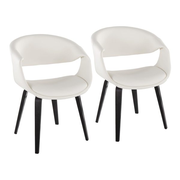 Curvo Black Wood White Faux Leather Contemporary Chairs Set of 2 1