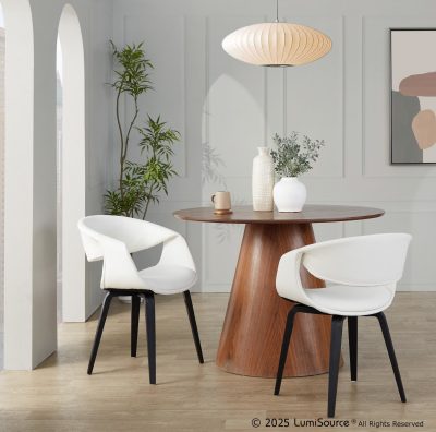 Curvo Black Wood White Faux Leather Contemporary Chairs (Set of 2)