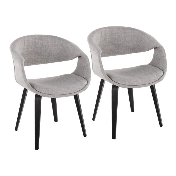 Curvo Black Wood and Grey Fabric Contemporary Chair Set of 2 1