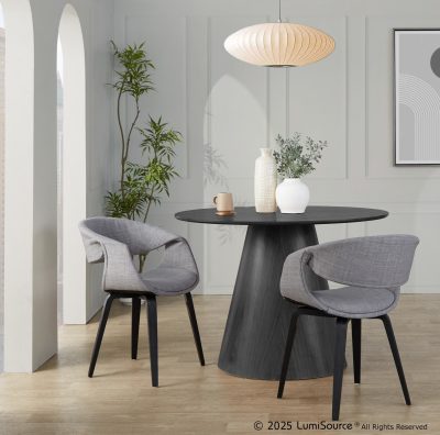 Curvo Black Wood and Grey Fabric Contemporary Chair (Set of 2)