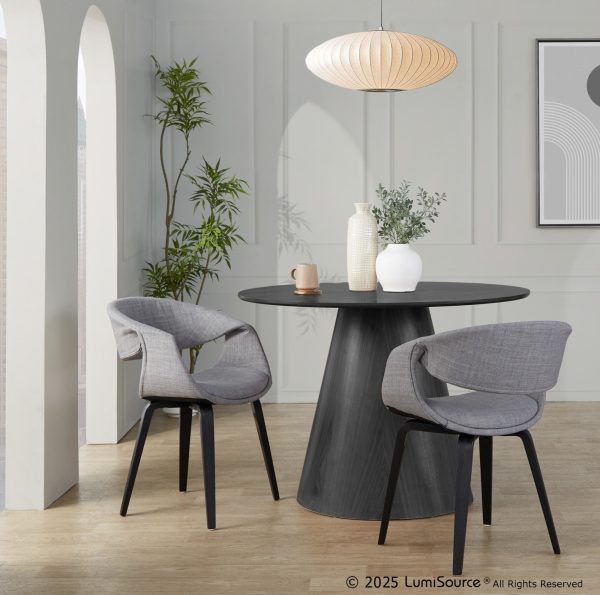 Curvo Black Wood and Grey Fabric Contemporary Chair Set of 2