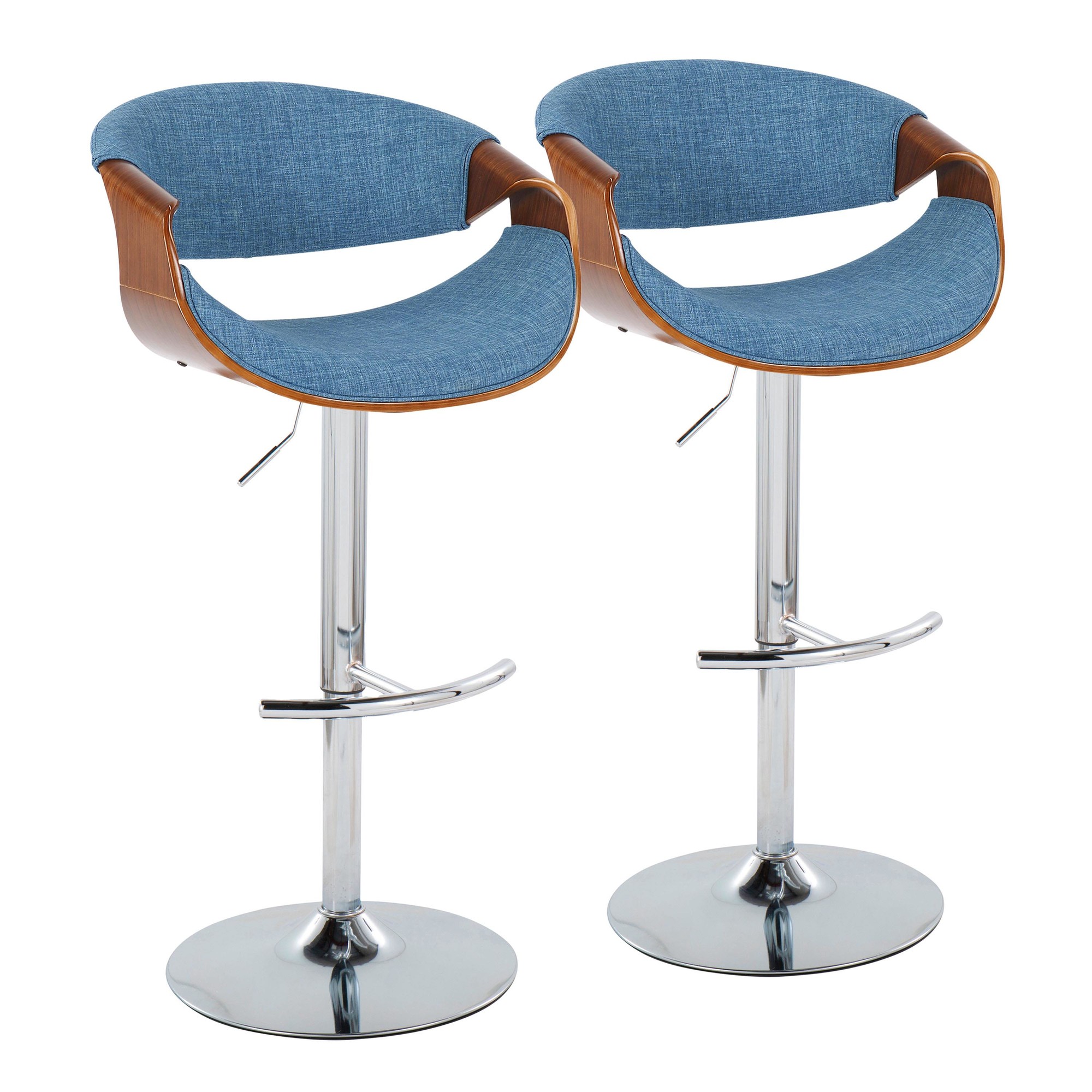 Curvo Blue Mid-Century Modern Swivel Barstool Pair (Set of 2) 3 Curvo Blue Mid-Century Modern Swivel Barstool Pair (Set of 2) - Image 3