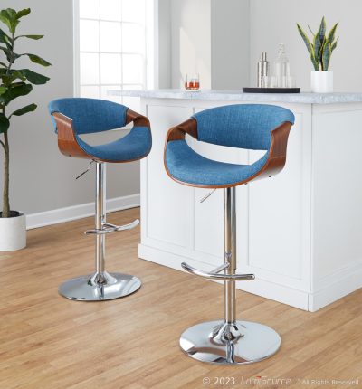 Curvo Blue Mid-Century Modern Swivel Barstool Pair (Set of 2)