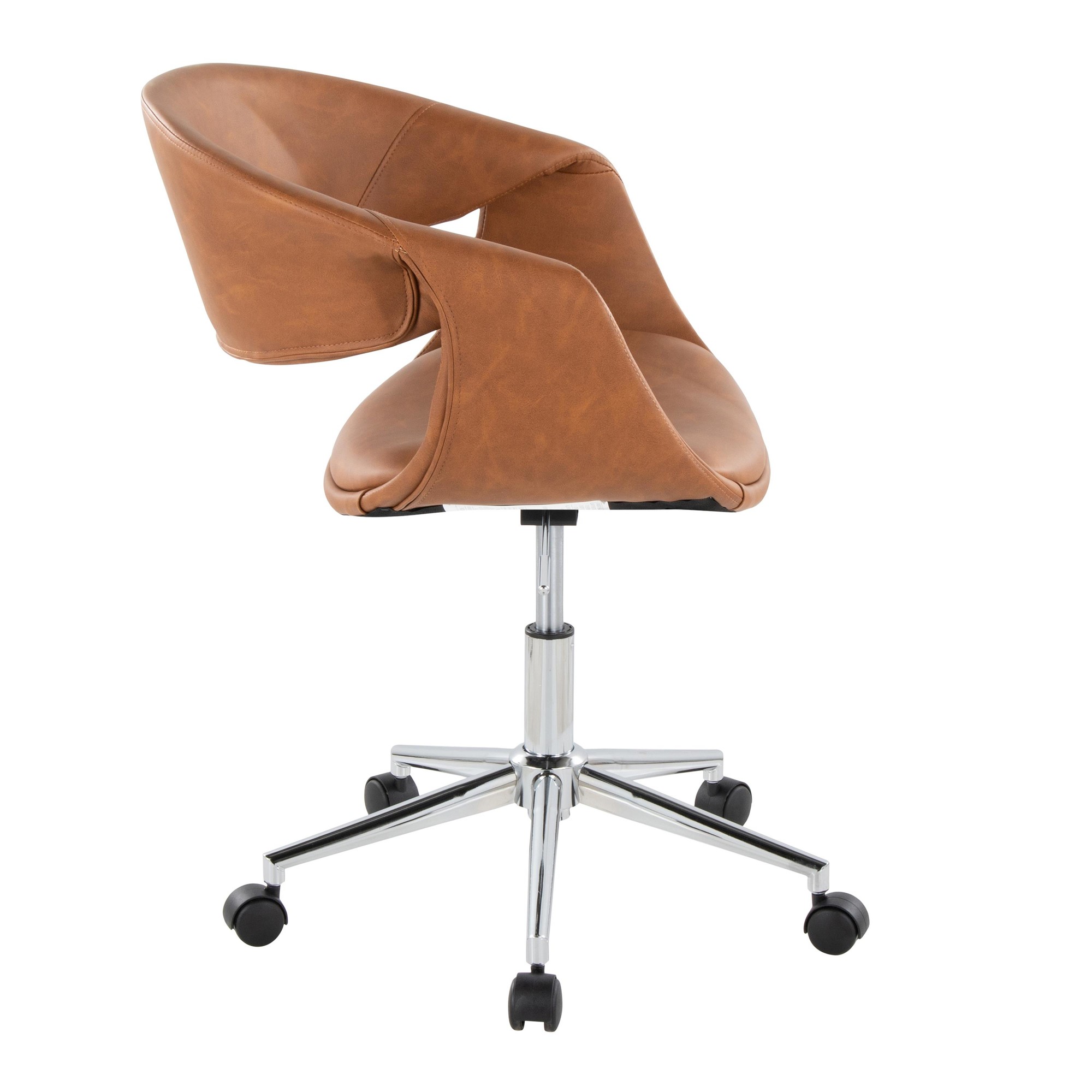 Curvo Camel Faux Leather Contemporary Chrome Task Chair 3 Curvo Camel Faux Leather Contemporary Chrome Task Chair - Image 3