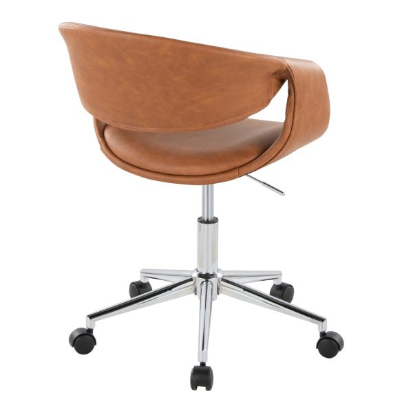 Curvo Camel Faux Leather Contemporary Chrome Task Chair 3
