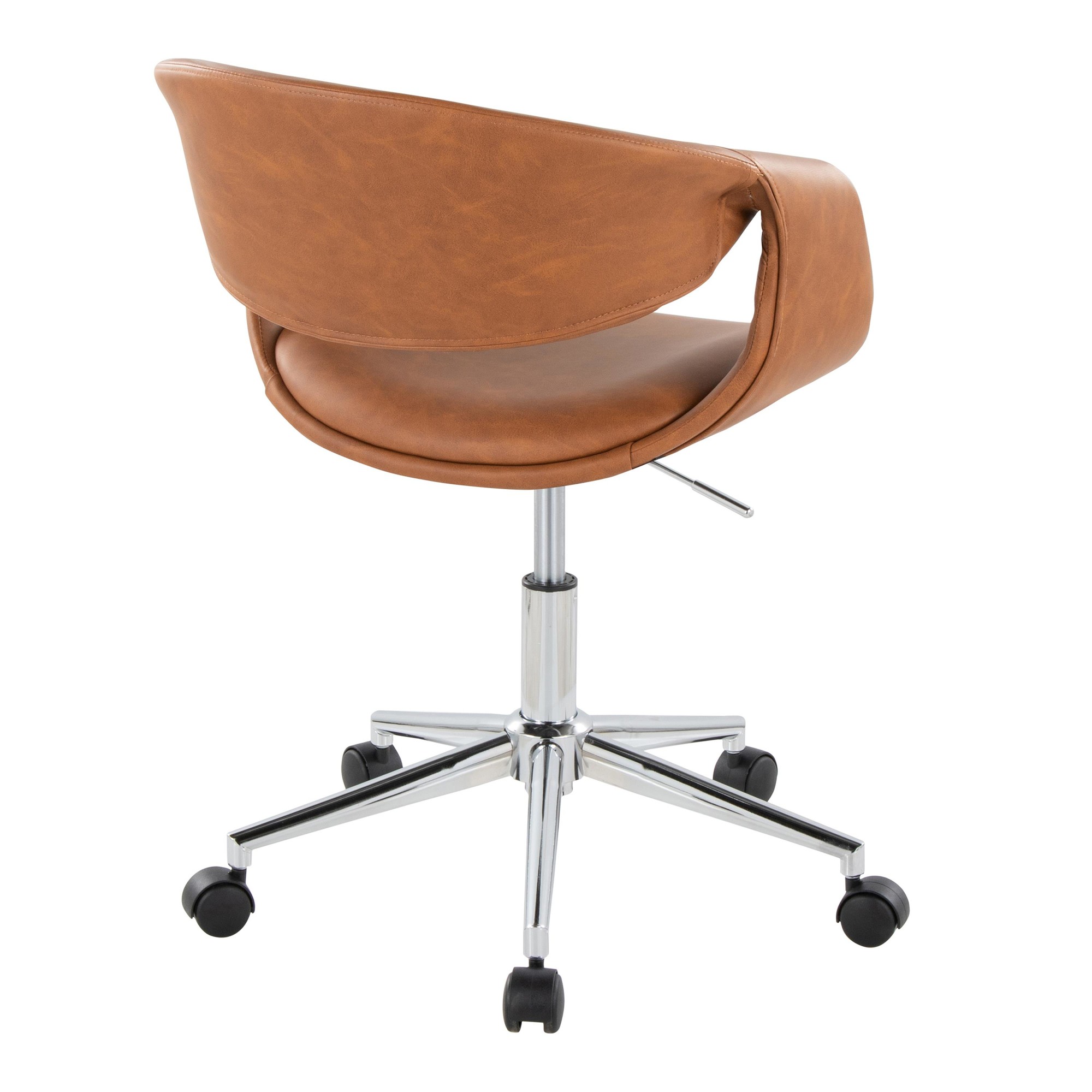 Curvo Camel Faux Leather Contemporary Chrome Task Chair 4 Curvo Camel Faux Leather Contemporary Chrome Task Chair - Image 4