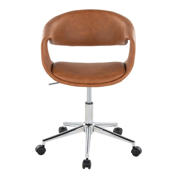 Curvo Camel Faux Leather Contemporary Chrome Task Chair 5