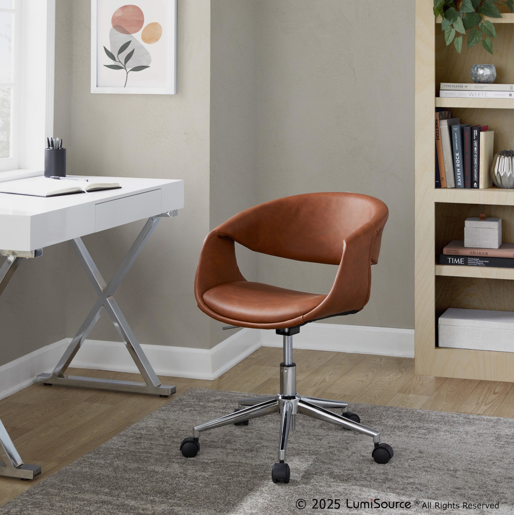 Curvo Camel Faux Leather Contemporary Chrome Task Chair 1 Curvo Camel Faux Leather Contemporary Chrome Task Chair