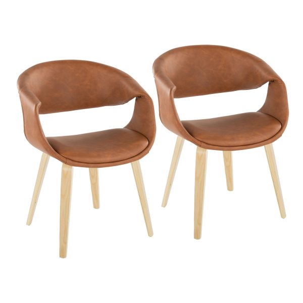 Curvo Camel Faux Leather Contemporary Upholstered Chair Natural Wood Set of 2 1