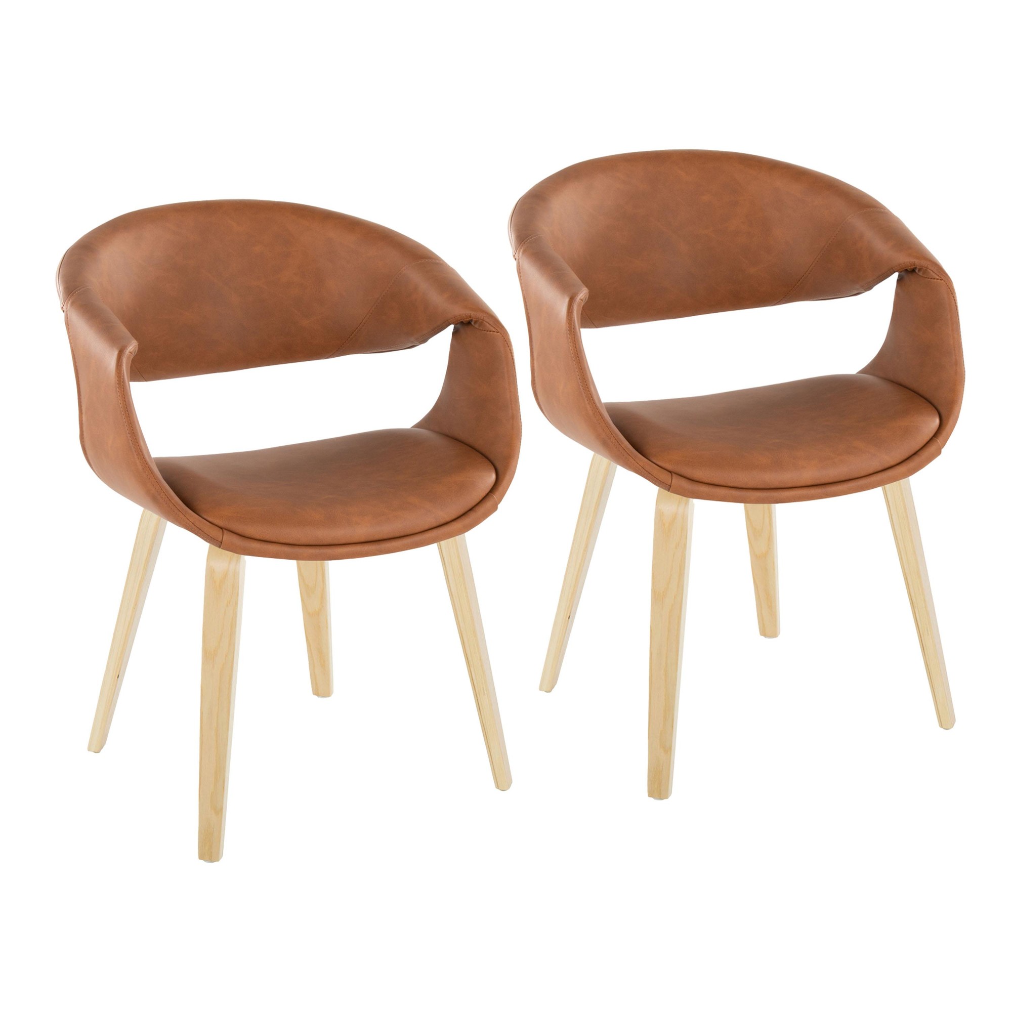 Curvo Camel Faux Leather Contemporary Upholstered Chair Natural Wood (Set of 2) 2 Curvo Camel Faux Leather Contemporary Upholstered Chair Natural Wood (Set of 2) - Image 2
