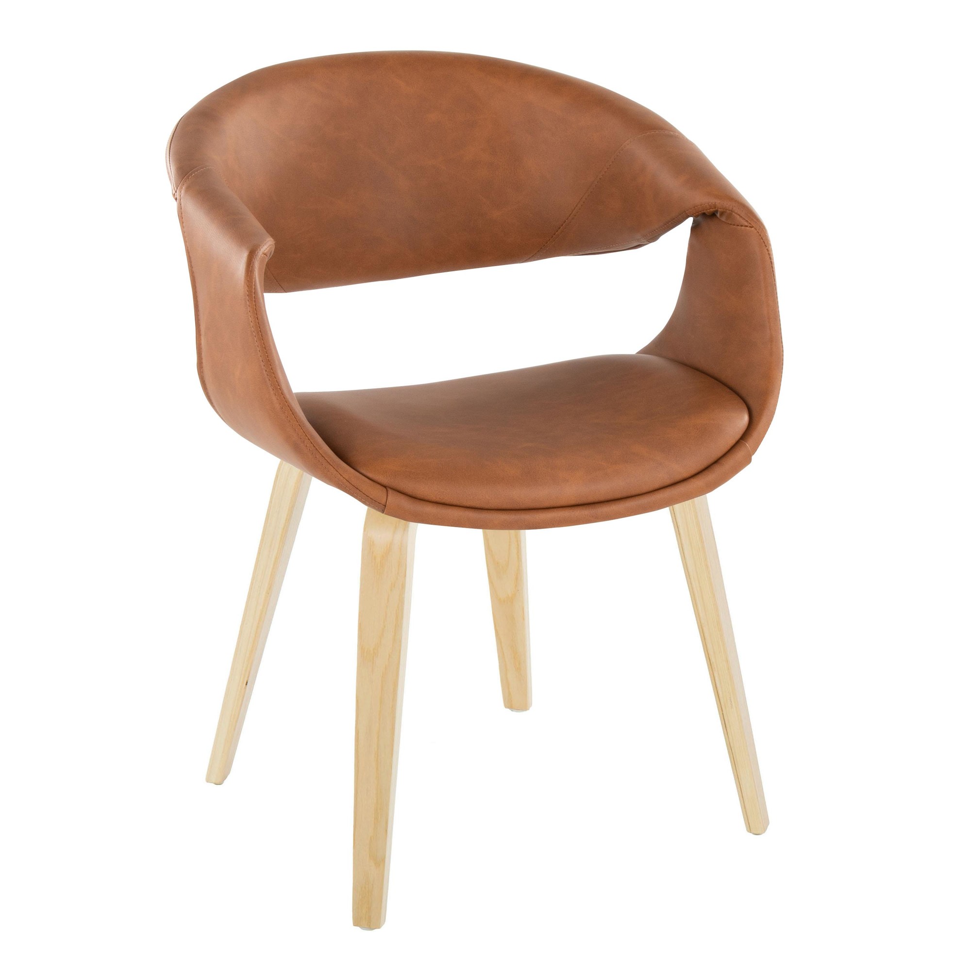 Curvo Camel Faux Leather Contemporary Upholstered Chair Natural Wood (Set of 2) 3 Curvo Camel Faux Leather Contemporary Upholstered Chair Natural Wood (Set of 2) - Image 3