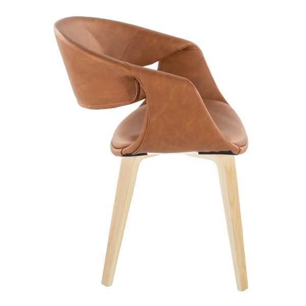 Curvo Camel Faux Leather Contemporary Upholstered Chair Natural Wood Set of 2 3